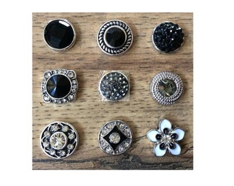 Black Snap Charms Grey Snap Charms Black and White Snaps for 12mm PETITE/MINI Snap Jewelry,  Fits 12mm Ginger Snaps, Magnolia & Vine, PS2
