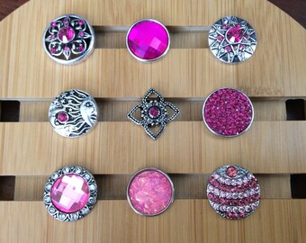 Fuchsia Pink Snap Charms, Hot Pink Snap Charms for Snap Jewelry.  Fits 18mm Ginger Snaps, Noosa, Magnolia & Vine, SC21