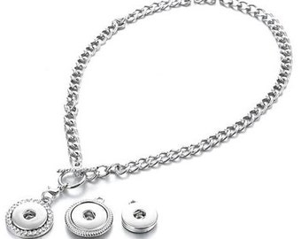 Snap Necklace Link Chain w/Choice of Snap Base, Silvertone, 18" Chain.  Extra Snap Bases Available, Fits 18-20mm Ginger Snaps, Magnolia, N10