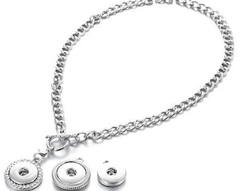 Snap Necklace Link Chain w/Choice of Snap Base, Silvertone, 18" Chain.  Extra Snap Bases Available, Fits 18-20mm Ginger Snaps, Magnolia, N10