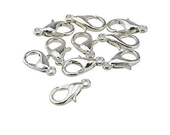 12mm Lobster Clasp - 12mm x 6mm, 10 pcs, Bright Silvertone or Antique Silvertone, DIY6