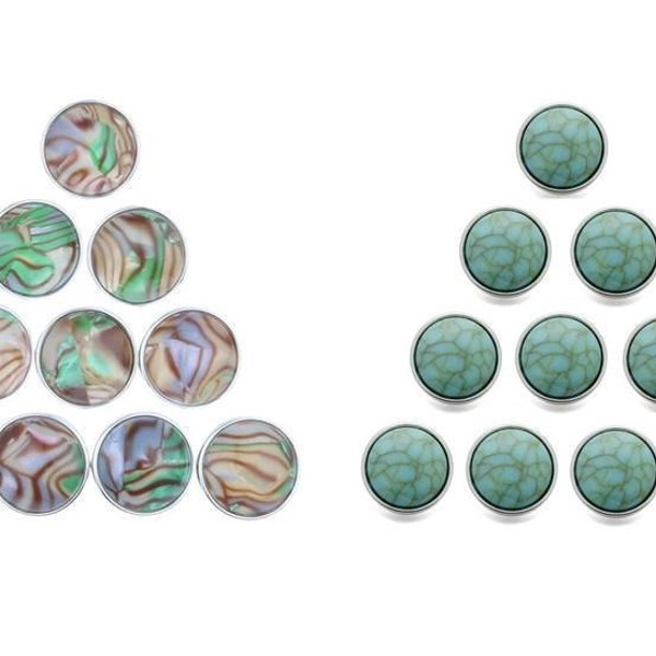 Snap Button Shell or Turquoise , 1 pc, Shell Snap, Turquoise Snap for snap jewelry.  Fits 18-20mm Ginger Snaps Noosa Magnolia & Vine SC2