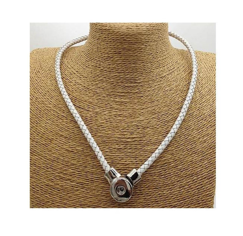 Braided Leather Snap Necklace White Front Closure Etsy