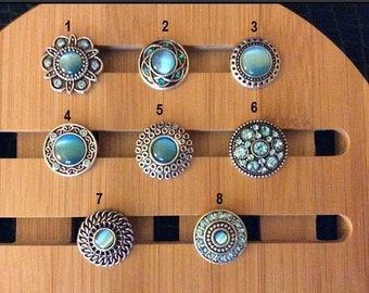 Snap Button Charms, Aqua Blue snap button charms for snap jewelry.  Fits 18-20mm Ginger snaps, Noosa, Magnolia & Vine, SC1