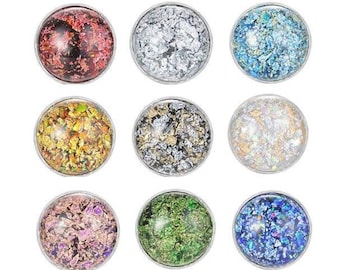 Glitter Snaps, Red, Grey, Blue, Yellow, Black, White, Pink, Green, Glass Dome Snaps,  Fits 18-20mm Ginger Snaps, Magnolia & Vine, SC56-B