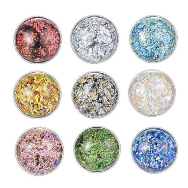 Glitter Snaps, Red, Grey, Blue, Yellow, Black, White, Pink, Green, Glass Dome Snaps,  Fits 18-20mm Ginger Snaps, Magnolia & Vine, SC56-B