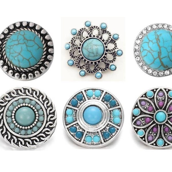 Turquoise Blue Snap for Snap Jewelry, Turquoise Green Snap Button Charms.  Fits 18-20mm Ginger snaps, Noosa, Magnolia & Vine, SC39