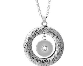 Snap Necklace Hammered Ring Snap Necklace, Silvertone, 20" + 2" Ext Chain, Fits 18mm Ginger snaps, Noosa, Magnolia & Vine, N4-V