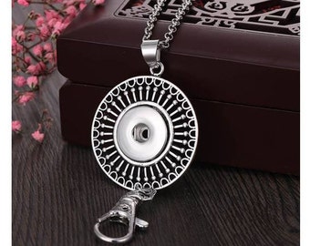 Lanyard Snap Necklace Badge Holder, Snap Lanyard, Spindle, 32" Chain, Silvertone.  Fits 18mm Ginger Snaps, Noosa, Magnolia & Vine, N49-MW