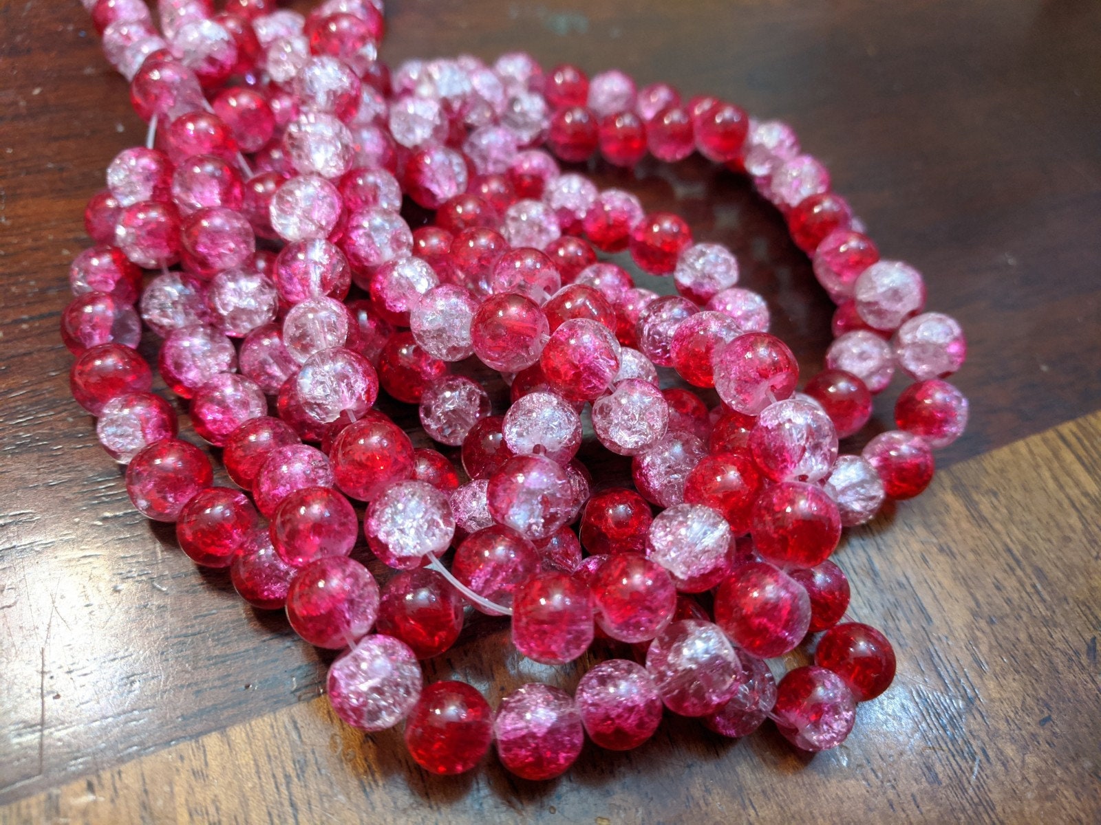 8mm Glass Beads Hot Pink and Clear Bead Round Bead Smooth Etsy
