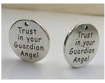 Trust in Your Guardian Angel Charm, Inspirational, Motivational Charm, Word Charm, Message Charm Silvertone #27-10