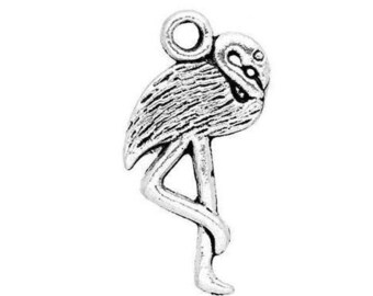 Flamingo Charm, Animal Charm, Bird Charm, Silvertone, #34