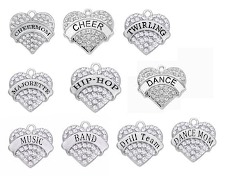 Cheer, Dance, Music Rhinestone Heart Charms, Twirling, Drill Team,  Majorette, Cheer, Cheer Mom, Dance, Dance Mom, Hip-Hop, Music, Band RC#5