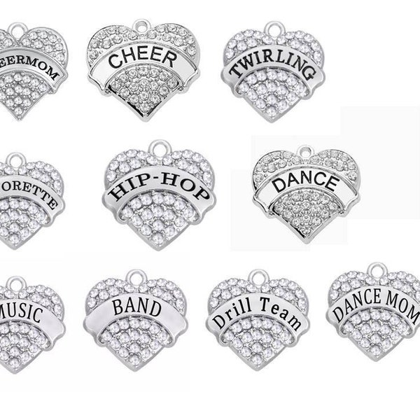 Cheer, Dance, Music Rhinestone Heart Charms, Twirling, Drill Team,  Majorette, Cheer, Cheer Mom, Dance, Dance Mom, Hip-Hop, Music, Band RC#5