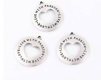 Live with Passion Live with Love Charm, Inspirational Charm, Motivational Charm, Word Charm, Message, Quote Charm, Silvertone #31-13