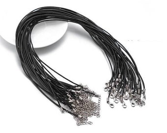 Leather Cord Necklace, Leather Cord Choker Chain 17.5" + 1.5" Extender, Black, Qty 1 Piece, Lobster Clasp Closure, C2-V