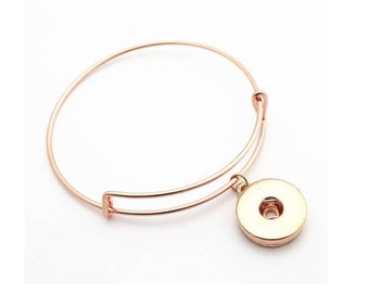 Snap Bracelet Wire Bangle, Charm Snap Bracelet, Rose Gold Tone, 2.5", Expandable.  Fits 18-20mm Ginger Snaps, Noosa Magnolia & Vine  B19-B
