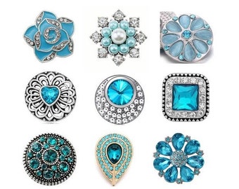 Aqua Snap, Blue Snap Charms, Snap Buttons for Snap Jewelry, Fits 18mm - 20mm Ginger Snaps, Magnolia & Vine, SC201