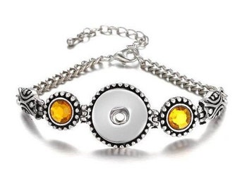 Snap Bracelet, Silvertone, Yellow Crystals, Snap Jewelry.  Fits 18mm Ginger Snaps, Noosa, Magnolia & Vine, B15-GB