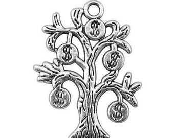 Money Tree Charm, Silver Tone Metal, 29mm x 22mm, #11