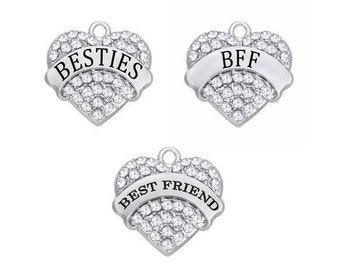 Best Friend Rhinestone Heart Charm, Besties, BFF,  RC#6