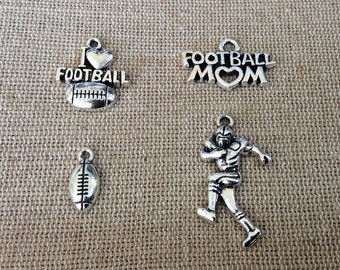 Football Charms, Sports Charms, Silvertone, For Bracelet, Necklace, Earrings, Zipper Pull, Key Chain, Brooches, Bookmarks, Etc, #4