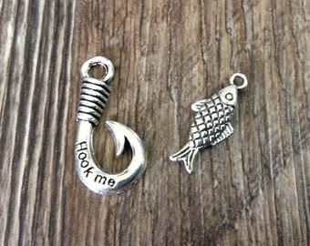 Fishing Charms, Fish Hook Charm, Fish Charm, Hook Me Charm, Fisherman Charms,  Silvertone, #14
