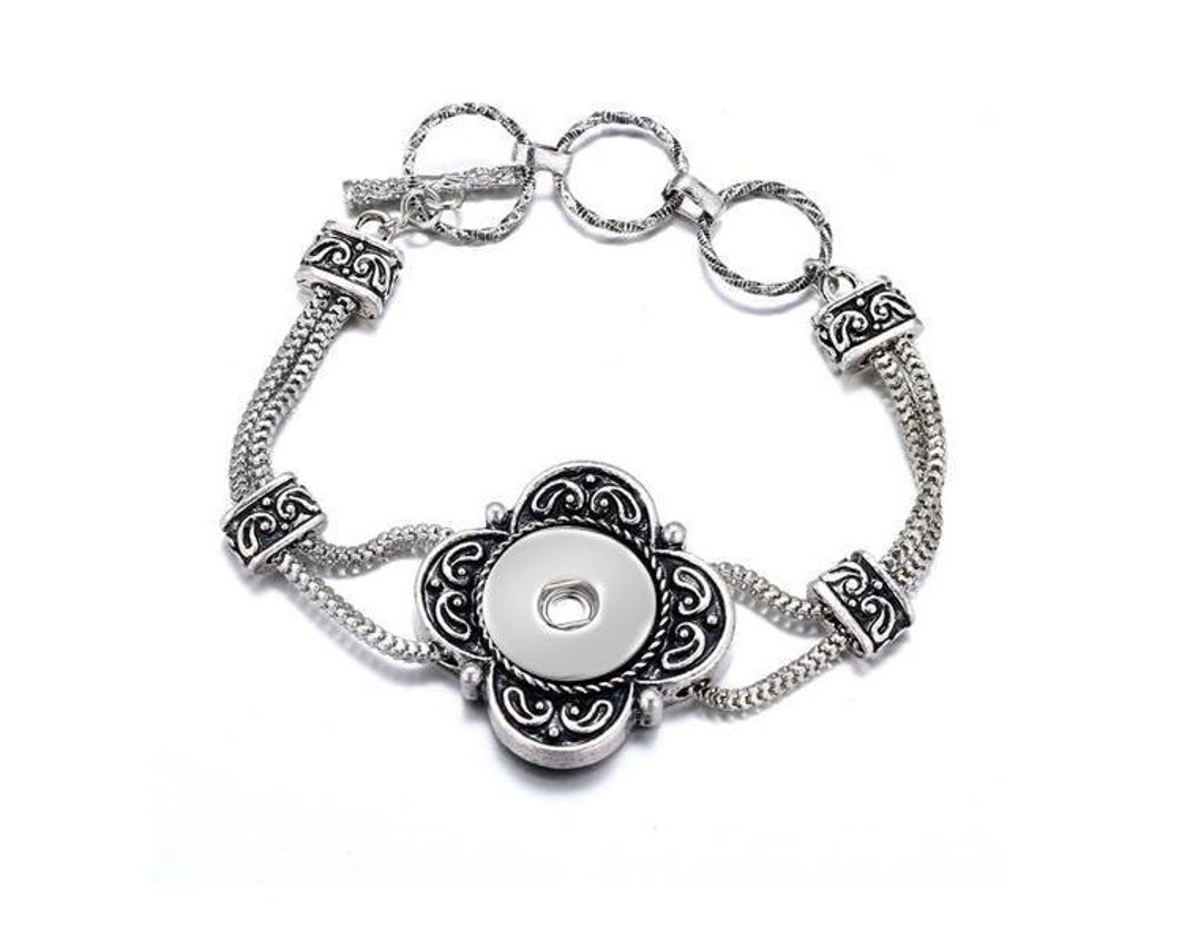 Snap Bracelet, Snap Jewelry Bracelet, Silvertone, Adjustable Toggle
