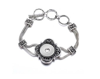 Snap Bracelet, Snap Jewelry Bracelet, Silvertone, Adjustable Toggle, Fits 18mm Ginger Snaps, Noosa, Magnolia & Vine, B15-A/GB