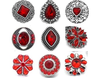 Red Snap Charms, Ruby Red Snap, Snap Buttons for Snap Jewelry, Fits 18mm - 20mm Ginger Snaps, Noosa Magnolia & Vine, SC203