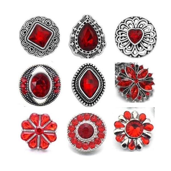 Red Snap Charms, Ruby Red Snap, Snap Buttons for Snap Jewelry, Fits 18mm - 20mm Ginger Snaps, Noosa Magnolia & Vine, SC203
