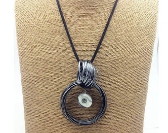 Snap Necklace Circles, Gunmetal Gray, 28" Chain, Fits 18mm Ginger Snaps, Magnolia Vine N16-GB