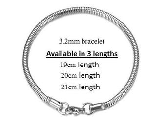 Stainless Steel Snake Chain Bracelet, 3.2mm Thick, 3 Lengths Available, Charm Bracelet Chain, Perfect for Adding your Favorite Charms, C5-V