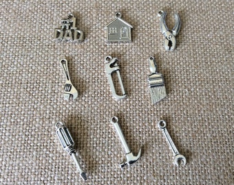 Tool Charms, Dad Charms, Handyman Charms, Wrench Charm, Paint Brush Charm, Screwdriver Charm, Hammer Charm, Pliers Charm, Silvertone #14