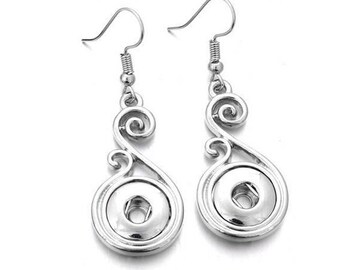 Snap Earrings Scroll Hook Earrings, Silvertone.  Fits 12mm PETITE/MINI Ginger Snaps, Noosa, Magnolia & Vine, Interchangeable, MP1-A