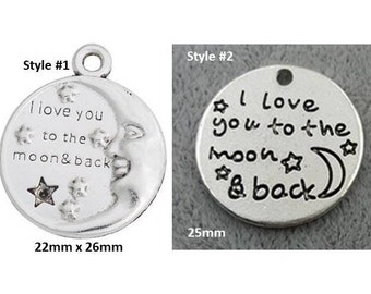 I Love You to the Moon & Back Charm, Moon Charm, 2 Styles, Silvertone, #31-18/19