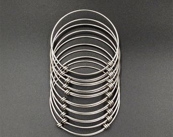 Wire Bangle Bracelet, Charm Bracelet, Stainless Steel, Triple Loop Bangle, 2.5",  Expandable, DIY Jewelry Making Charm Bracelet, B50-I