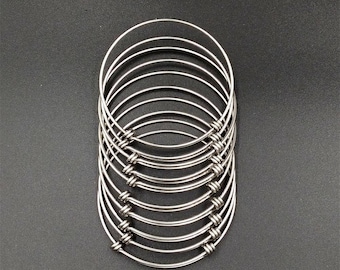 Wire Bangle Bracelet, Charm Bracelet, Stainless Steel, Triple Loop Bangle, 2.5",  Expandable, 1 pc, DIY Jewelry Making Charm Bracelet, B50-I