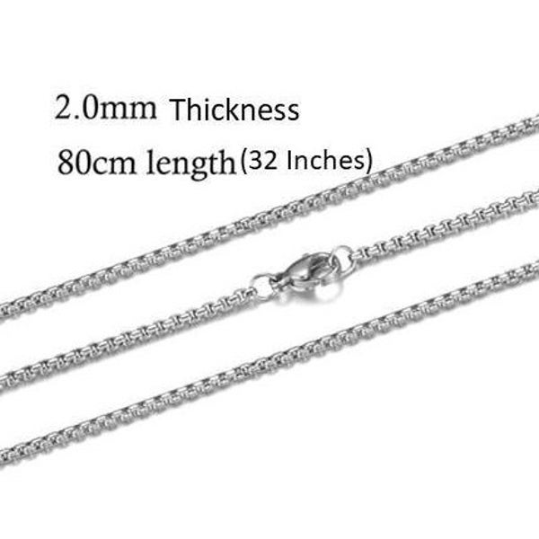 32" Stainless Steel Necklace Chain, Non-Tarnish.  Fits 18-20mm Ginger Snaps, Noosa, Magnolia and Vine, C2-V