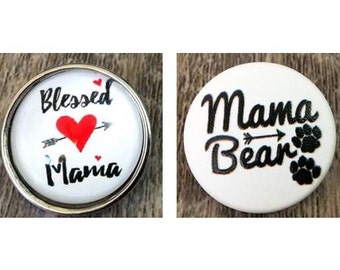 Mama Bear Snap, Blessed Mama Snap, Mom Snaps for Snap Jewelry.  Fits 18mm - 20mm Ginger Snaps, Noosa, Magnolia & Vine, SC54