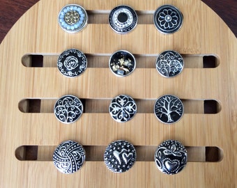 Black Snap Charms,  Metal Snap Charms, Gray Snap Charms, Snaps for Snap Jewelry.  Fits 18mm Ginger Snaps, Noosa, Magnolia & Vine, SC 13