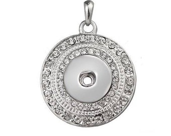 Snap Necklace Rhinestones, Silvertone, 24" Link Chain, Snap Jewelry Necklace.  Fits 18mm Ginger Snaps, Noosa, Magnolia & Vine N6-GB