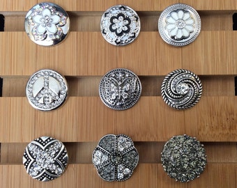 Snap Charms White, Black, Grey Snap Charms for Snap Jewelry.  Fits 18-20mm Ginger Snaps, Noosa, Magnolia and Vine, SC11
