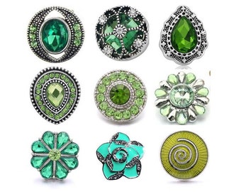 Green Snap Charms, Emerald Green Snap, Seafoam Green Snap, Olive Green Snap for Snap Jewelry, Fits 18mm - 20mm Ginger Snaps, Magnolia, SC217