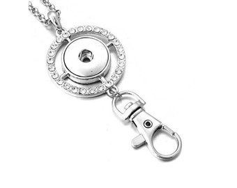 Lanyard Snap Necklace Badge Holder Rhinestone Circle  24" Ball Chain Silvertone.  Fits 18mm Ginger Snaps, Magnolia & Vine N49-BL/MW