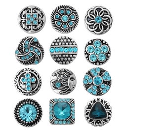 12mm Snaps, Blue Snaps,  Aqua Snaps, Light Blue Snaps, Fits 12mm Ginger Snaps, Noosa, Magnolia & Vine, PS10