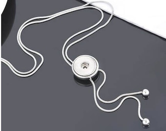 Lariat Snap Necklace Silvertone 36" Snake Chain, Pendant Adjusts Position, Fits 18-20mm Ginger Snaps, Noosa, Magnolia & Vine N20-GB/V