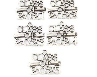 Graduation Charms, Class of 2021, Class of 2022, Class of 2023, Class of 2024, Class of 2025 Charm, Graduate Charm, Silvertone