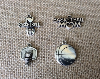 Basketball Charms, Sports Charms, Silvertone, For Bracelet, Necklace, Earrings, Zipper Pull, Key Chain, Brooches, Bookmarks, Etc, #4