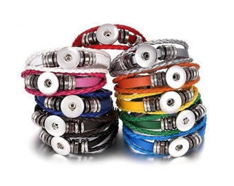 Snap Bracelet Leather Snap Bracelet, Adjustable, 11 Colors.  Fits 18mm Ginger Snaps, Noosa, Magnolia & Vine, B51/MW